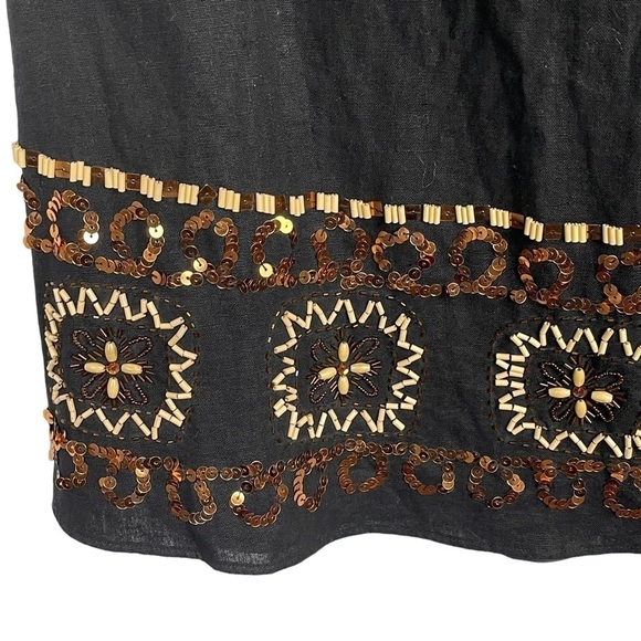 LILLIE RUBIN LINEN BLEND SEQUIN BEADED A-LINE MIDI SKIRT - Picture 9 of 11